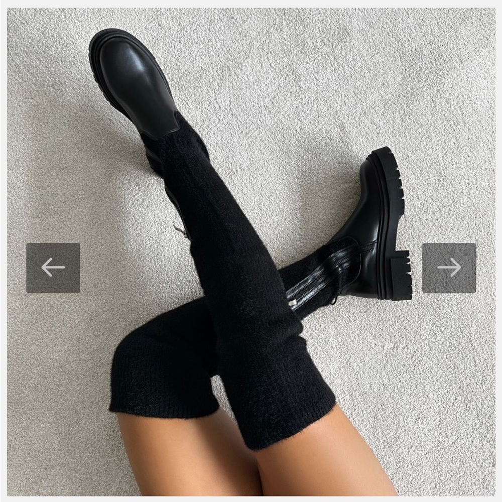 black over the knee fluffy sock boots